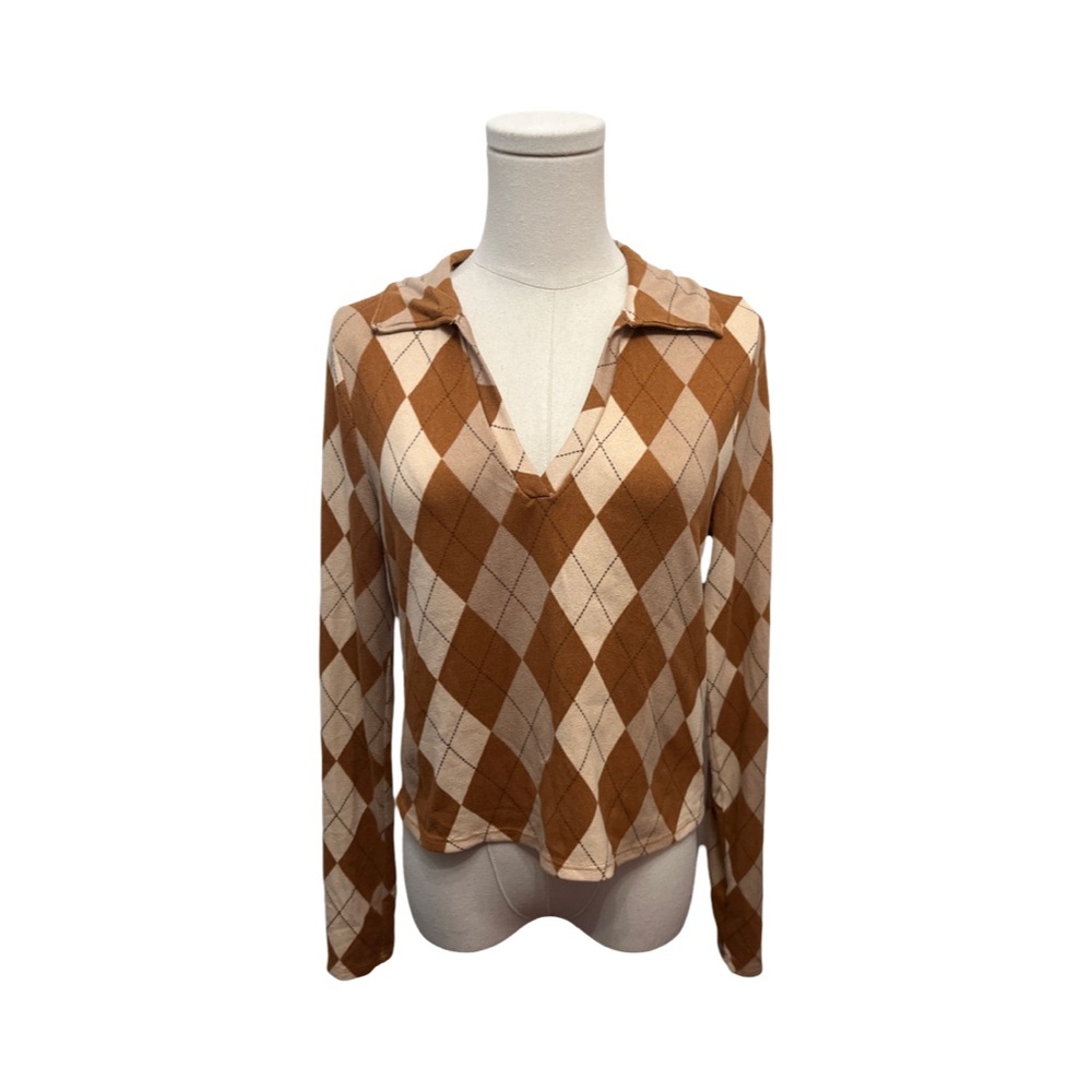 Gaze argyle long sleeve top - size L